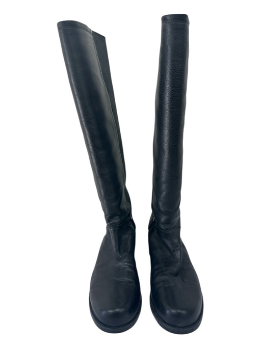 Stuart Weitzman Shoe Size 7.5 Black Leather Stretch Block Heel Round Toe Boots Black / 7.5