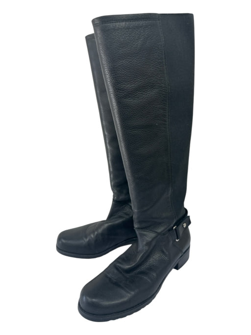 Stuart Weitzman Shoe Size 7.5 Black Leather Stretch Block Heel Round Toe Boots Black / 7.5