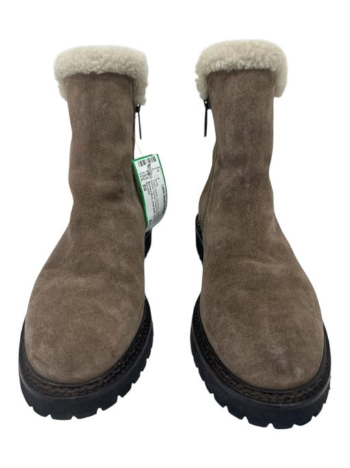 Aquatalia Shoe Size 8M Taupe Suede Zip Ankles Block Heel Rubber Outsole Boots Taupe / 8M
