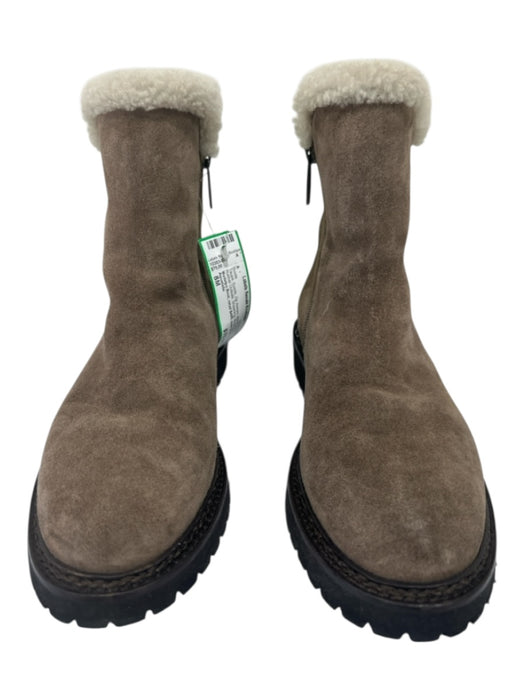 Aquatalia Shoe Size 8M Taupe Suede Zip Ankles Block Heel Rubber Outsole Boots Taupe / 8M