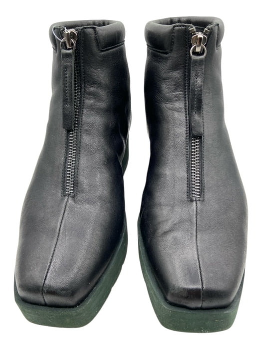 Coclico Shoe Size 38 Black Leather Zip Ankles Square Toe Platform Boots Black / 38
