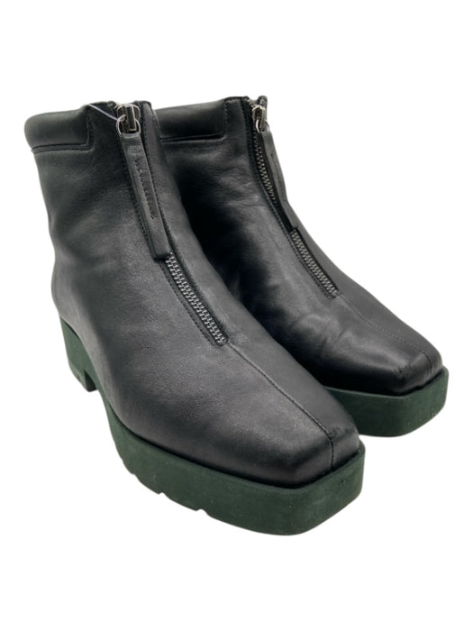 Coclico Shoe Size 38 Black Leather Zip Ankles Square Toe Platform Boots Black / 38