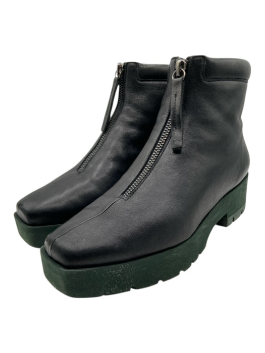 Coclico Shoe Size 38 Black Leather Zip Ankles Square Toe Platform Boots Black / 38