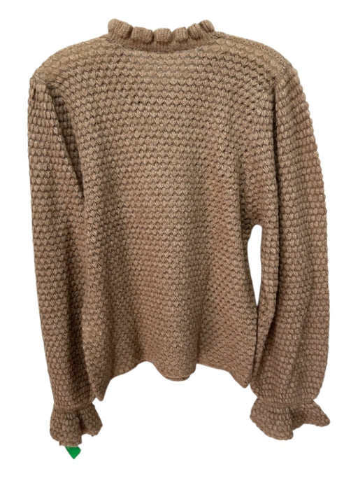 Ulla Johnson Size L Brown Baby Alpaca Blend Open Knit Ruffle Neckline Sweater Brown / L