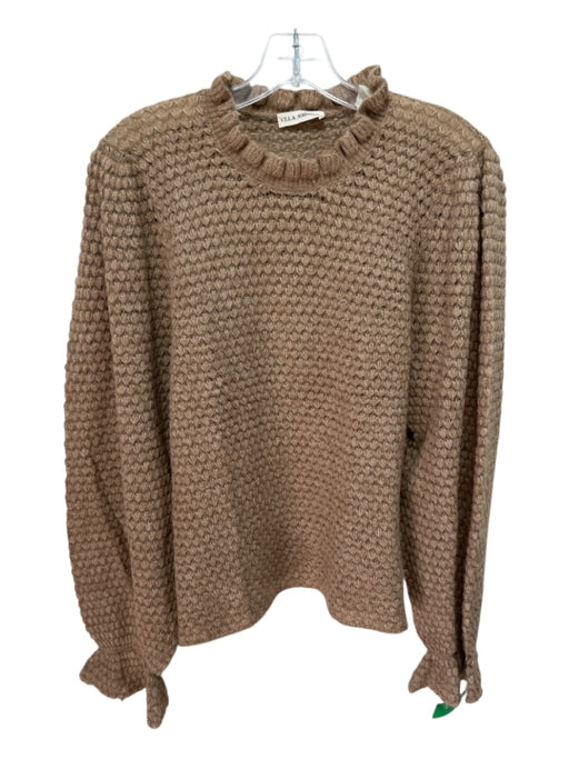 Ulla Johnson Size L Brown Baby Alpaca Blend Open Knit Ruffle Neckline Sweater Brown / L