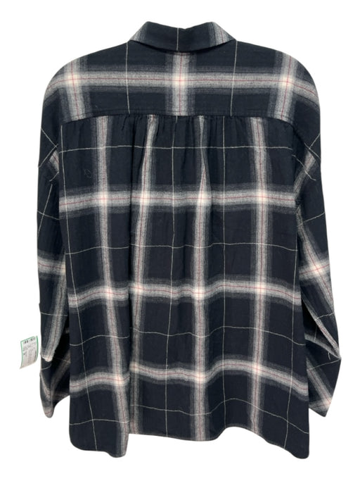 hana san Size 38 B&W Cotton Button Front Boxy Plaid Long Cuff Sleeves Top B&W / 38