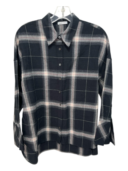 hana san Size 38 B&W Cotton Button Front Boxy Plaid Long Cuff Sleeves Top B&W / 38