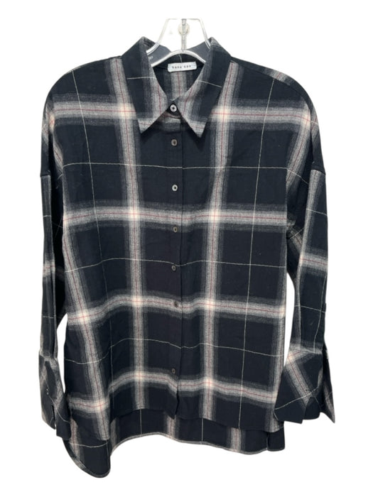hana san Size 38 B&W Cotton Button Front Boxy Plaid Long Cuff Sleeves Top B&W / 38