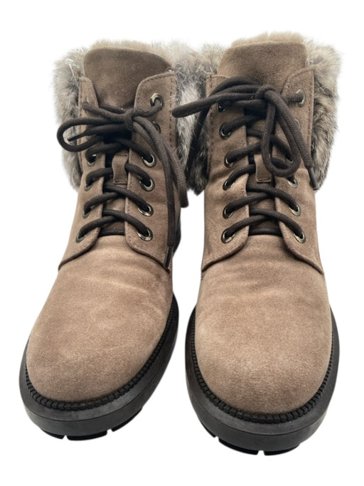 Aquatalia Shoe Size 7.5 Taupe Suede Lace Up Block Heel Rubber Outsole Boots Taupe / 7.5