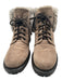 Aquatalia Shoe Size 7.5 Taupe Suede Lace Up Block Heel Rubber Outsole Boots Taupe / 7.5