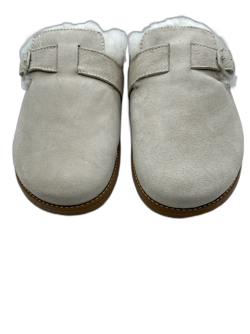 Larroude Shoe Size 8 White & Grey Suede Mule Shearling Lined Slipper Sandals White & Grey / 8