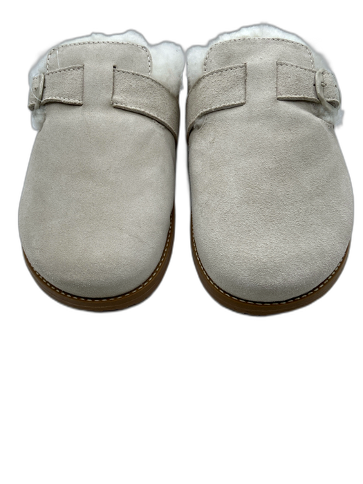 Larroude Shoe Size 8 White & Grey Suede Mule Shearling Lined Slipper Sandals White & Grey / 8