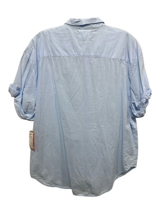 XiRENA Size M Light Blue Cotton Short Sleeve Button Up Collar Wide Top Light Blue / M