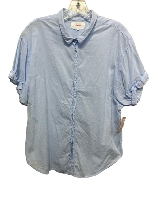 XiRENA Size M Light Blue Cotton Short Sleeve Button Up Collar Wide Top Light Blue / M