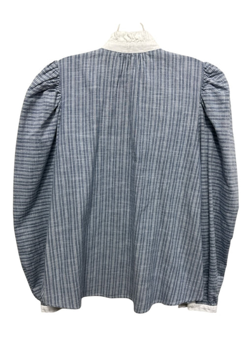 Alix of Bohemia Size M Blue & White Cotton Long Sleeve Puff Shoulder Striped Top Blue & White / M