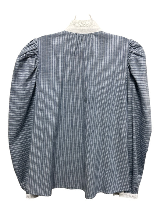 Alix of Bohemia Size M Blue & White Cotton Long Sleeve Puff Shoulder Striped Top Blue & White / M