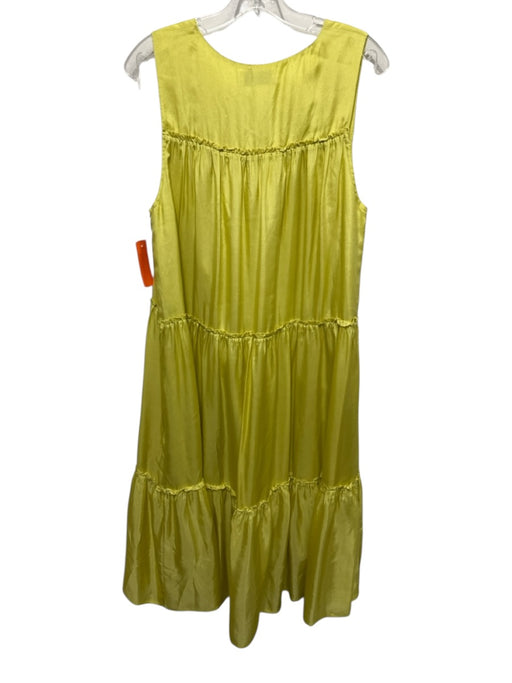 Ne Quittez Pas Size M Yellow Silk Sleeveless V Neck Tiered Midi Dress Yellow / M
