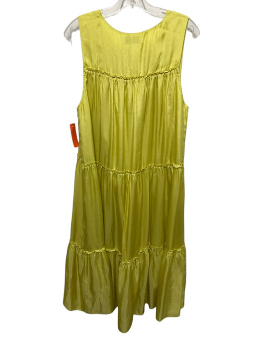 Ne Quittez Pas Size M Yellow Silk Sleeveless V Neck Tiered Midi Dress Yellow / M