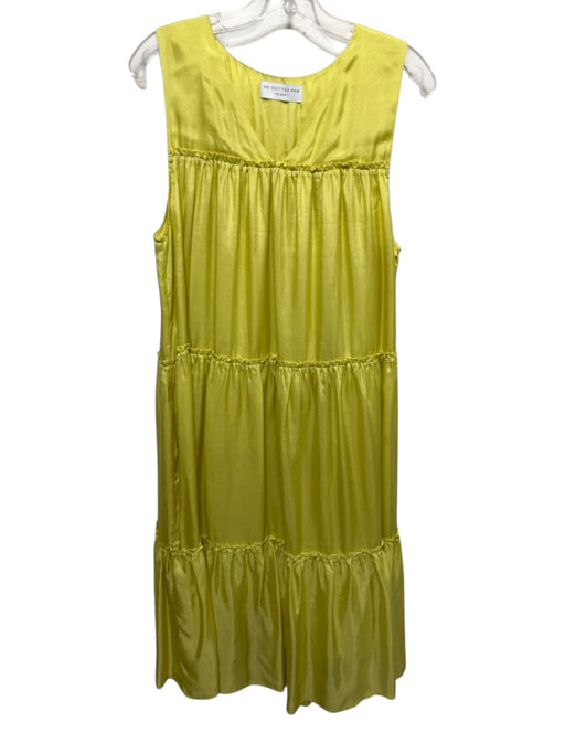Ne Quittez Pas Size M Yellow Silk Sleeveless V Neck Tiered Midi Dress Yellow / M