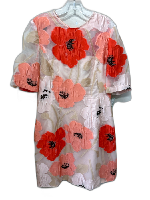 Lela Rose Size 12 Orange, Pink, Beige Polyester & Nylon Short Sleeve Dress Orange, Pink, Beige / 12