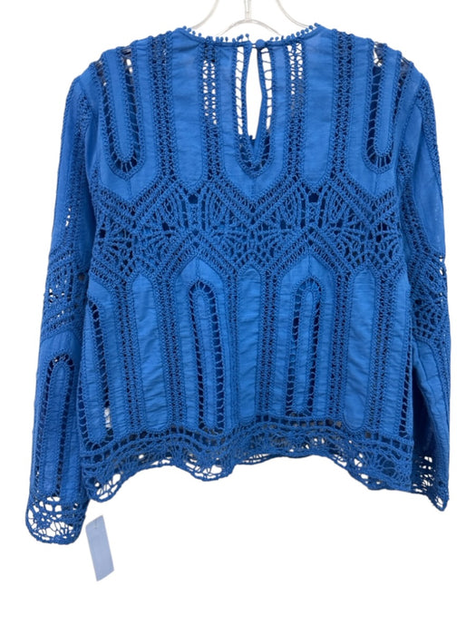 Hunter Bell Size 6 Blue Cotton Long Sleeve Crochet Lace Back Keyhole Top Blue / 6