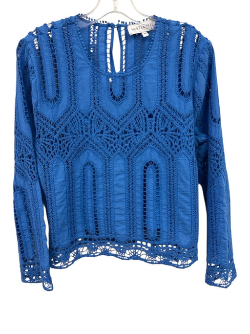 Hunter Bell Size 6 Blue Cotton Long Sleeve Crochet Lace Back Keyhole Top Blue / 6