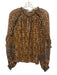 Ulla Johnson Size 8 brown, white, gold Silk Blend Long Sleeve Floral Ruffles Top brown, white, gold / 8