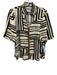 THML Size Medium Black, White, Brown Rayon Blend Half Puff Sleeve Top Black, White, Brown / Medium