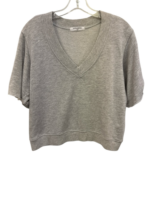 perfectwhitetee Size Medium Gray Cotton Blend Half Puff Sleeve Heathered Top Gray / Medium