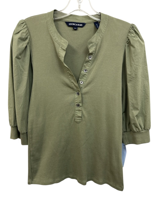 Veronica Beard Size Medium Sage green Cotton Blend Half Puff Sleeve Ribbed Top Sage green / Medium