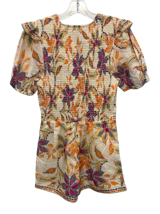 Caballero Size XS Orange, Pink, Green Tencel Blend Short Sleeve Floral Romper Orange, Pink, Green / XS