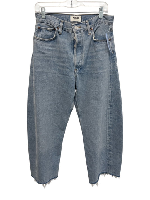 Agolde Size 28 Light Wash Cotton Denim High Rise Barrel Leg Raw Hem Jeans Light Wash / 28