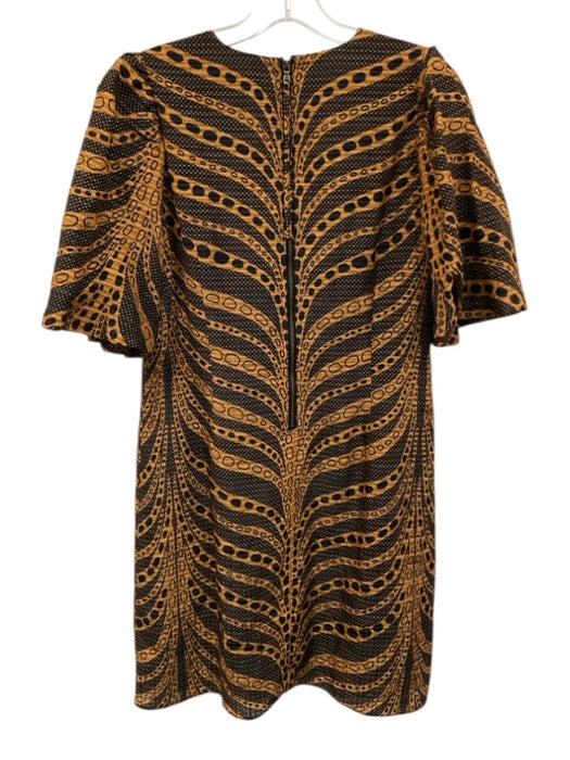 Marie Oliver Size S Black & Tan Brown Linen Blend Printed V Neck Back Zip Dress Black & Tan Brown / S