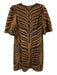 Marie Oliver Size S Black & Tan Brown Linen Blend Printed V Neck Back Zip Dress Black & Tan Brown / S