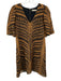 Marie Oliver Size S Black & Tan Brown Linen Blend Printed V Neck Back Zip Dress Black & Tan Brown / S