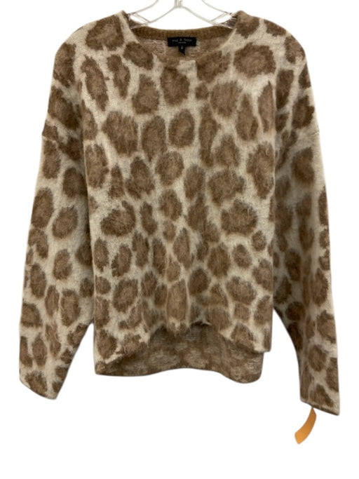 Rag & Bone Size S Cream White & Brown Alpaca Blend Knit Animal Print Sweater Cream White & Brown / S