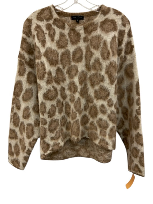 Rag & Bone Size S Cream White & Brown Alpaca Blend Knit Animal Print Sweater Cream White & Brown / S