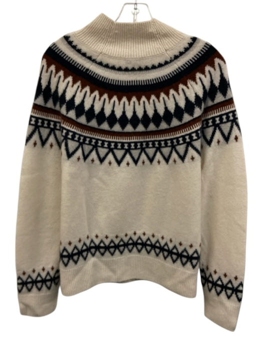 White + Warren Size L White, Navy Blue & Orange Cashmere Knit Fair Isle Sweater White, Navy Blue & Orange / L