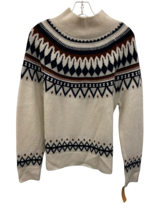 White + Warren Size L White, Navy Blue & Orange Cashmere Knit Fair Isle Sweater White, Navy Blue & Orange / L