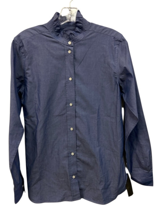 J Crew Size 0 Blue Cotton Ruffle Collar Button Down Top Blue / 0