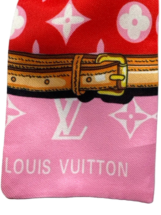 Louis Vuitton Pink, Red & Yellow Silk Monogram Bandeau Twilly scarf