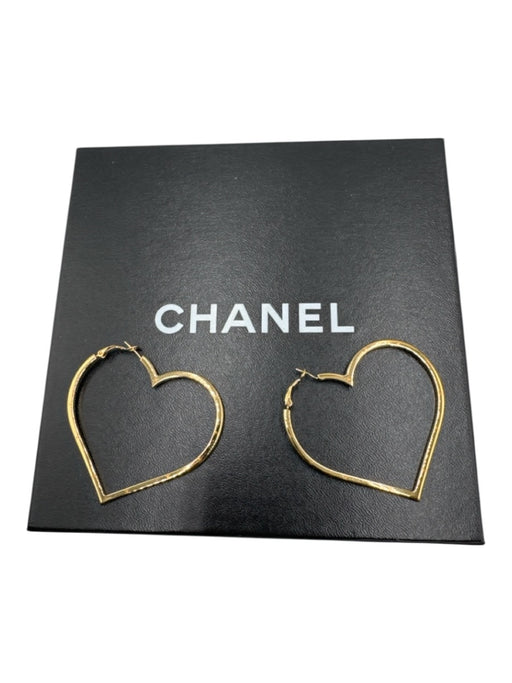 Chanel Gold Metal Heart Hoops Vintage Earrings Gold