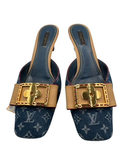 Louis Vuitton Shoe Size 40 Blue & Beige textile upper Monogram Denim Mules Blue & Beige / 40