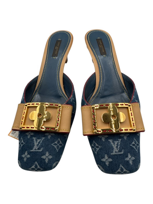 Louis Vuitton Shoe Size 40 Blue & Beige textile upper Monogram Denim Mules Blue & Beige / 40