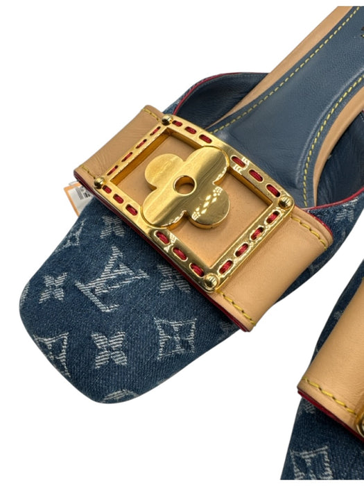 Louis Vuitton Shoe Size 40 Blue & Beige textile upper Monogram Denim Mules Blue & Beige / 40