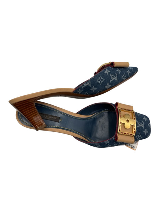 Louis Vuitton Shoe Size 40 Blue & Beige textile upper Monogram Denim Mules Blue & Beige / 40