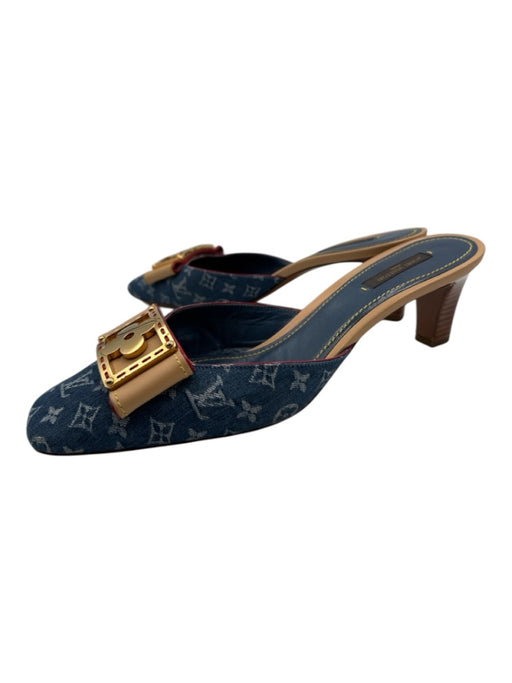 Louis Vuitton Shoe Size 40 Blue & Beige textile upper Monogram Denim Mules Blue & Beige / 40