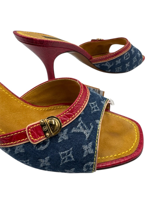 Louis Vuitton Shoe Size 41 Blue, Red & Tan textile upper Monogram Denim Sandals Blue, Red & Tan / 41