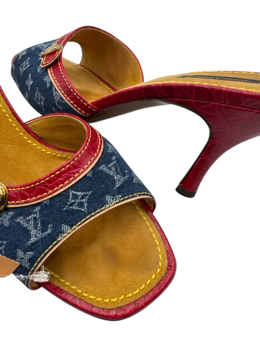 Louis Vuitton Shoe Size 41 Blue, Red & Tan textile upper Monogram Denim Sandals Blue, Red & Tan / 41