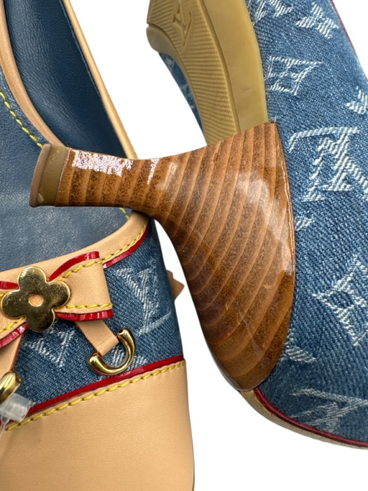 Louis Vuitton Shoe Size 40 Blue, Beige & Red textile upper Monogram Denim Pumps Blue, Beige & Red / 40